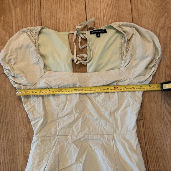 Kendall + Kylie Backless Puff Sleeve Tie Back Khaki Mini Dress | Light Green | S - Picture 13 of 16
